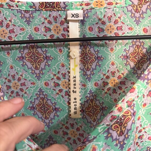 Uncle Frank Womens Boho Tunic Top XS Multicolor Floral & Geometric Print Lightwe - Picture 3 of 5